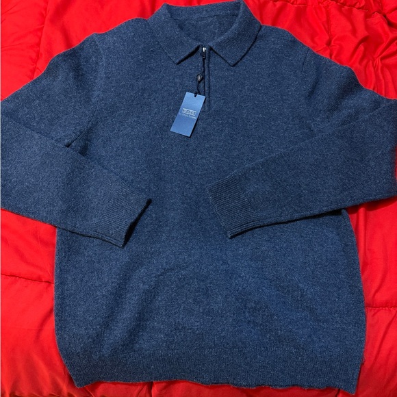 Polo Ralph Lauren Navy Zip-Up Sweater 100% Lamb Wool